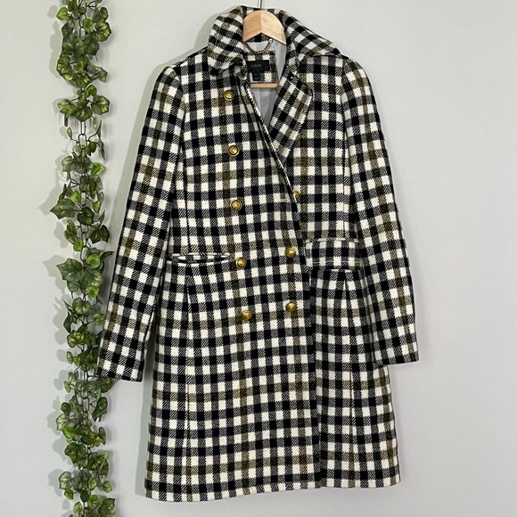 J. Crew Jackets & Blazers - J. CREW | COAT MIDI PLAID BLACK CREAM  WOOL SIZE 0